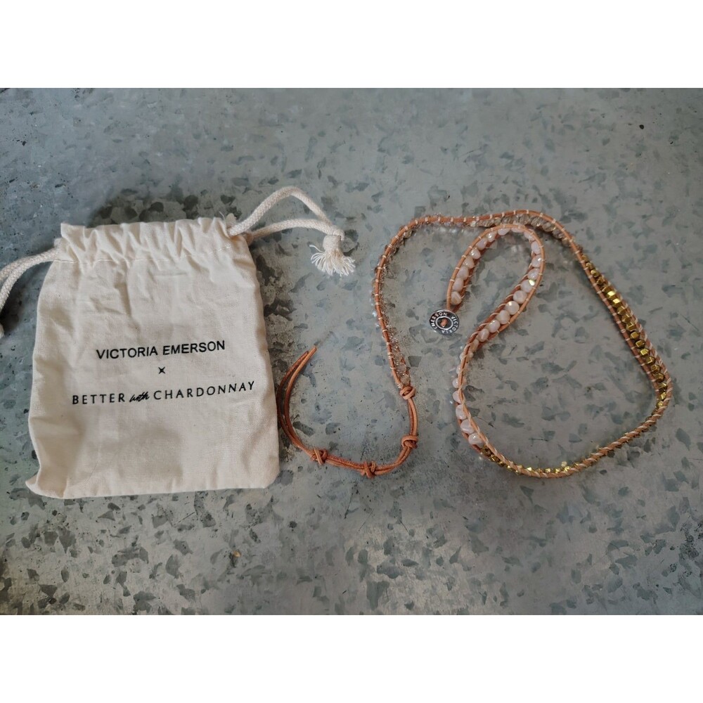 Victoria Emerson Leather Wrap Bracelet - Natural with Gold and Iridescent White